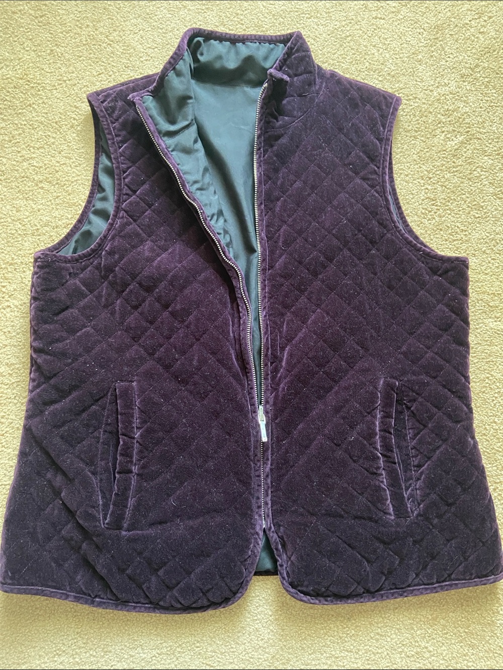 Quilted Reversible Velvet Vest - Deep Plum